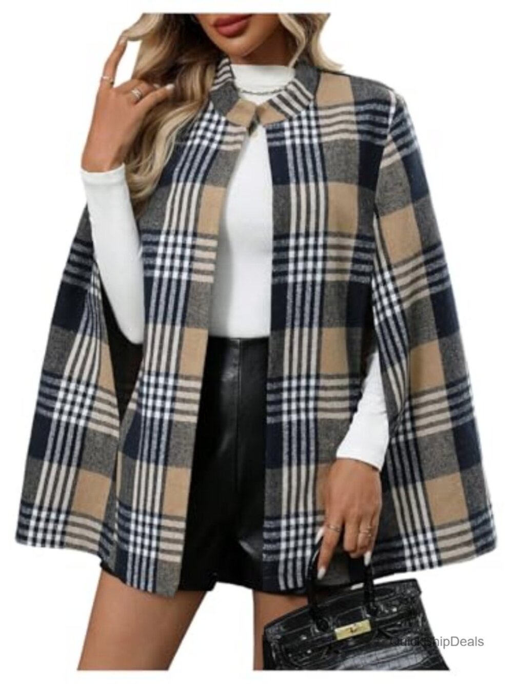 Women's Elegant Open Front Cape Coat Crew Neck Split Sleeve Dressy Cloak Outwear